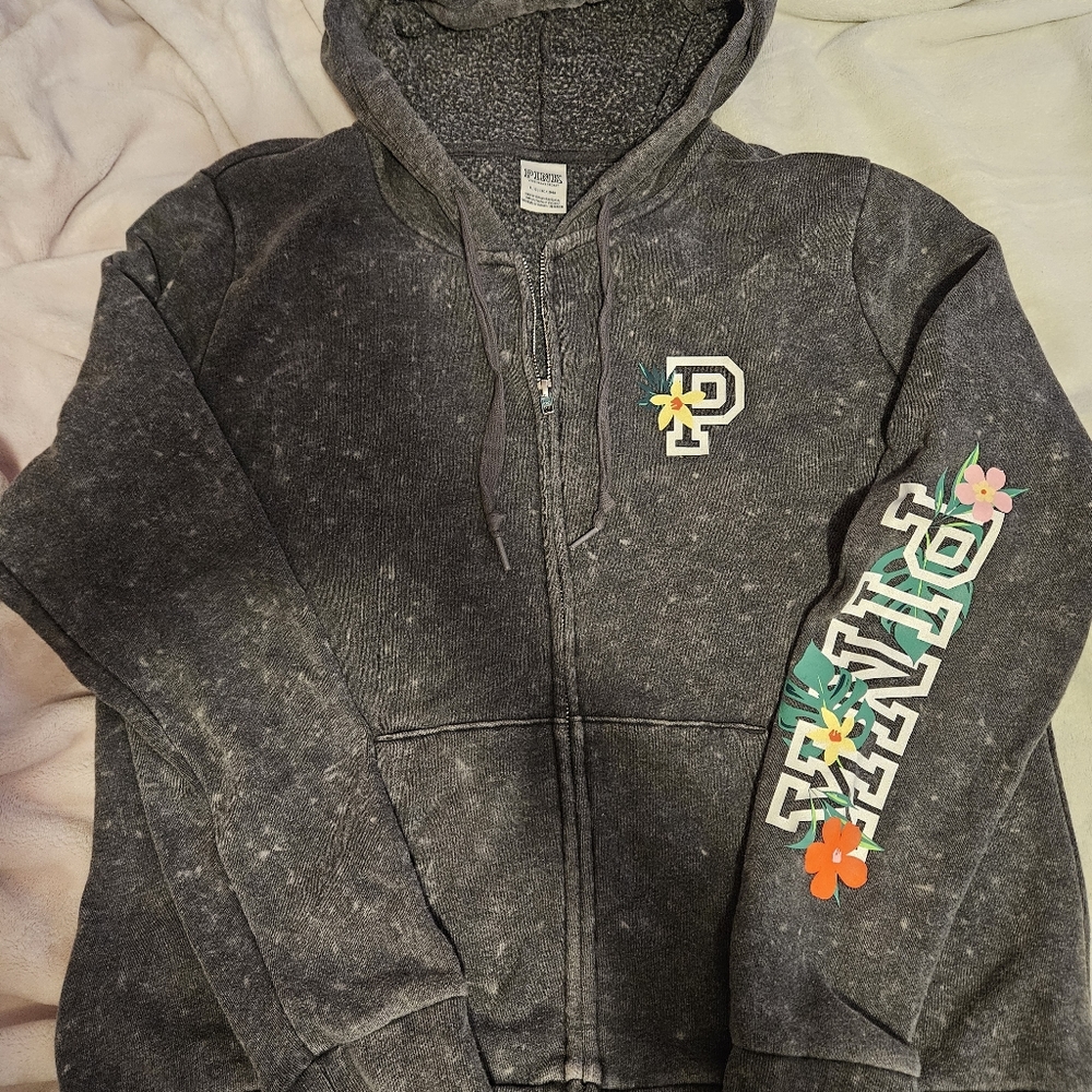 PINK Victoria's Secret Charcoal Hoodie with Floral Details